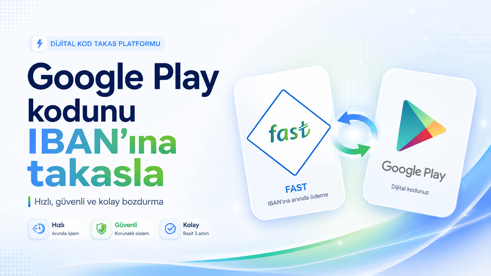 Google Play kodunu IBAN'a takas etme ve güvenli uygunluk kontrolü bannerı