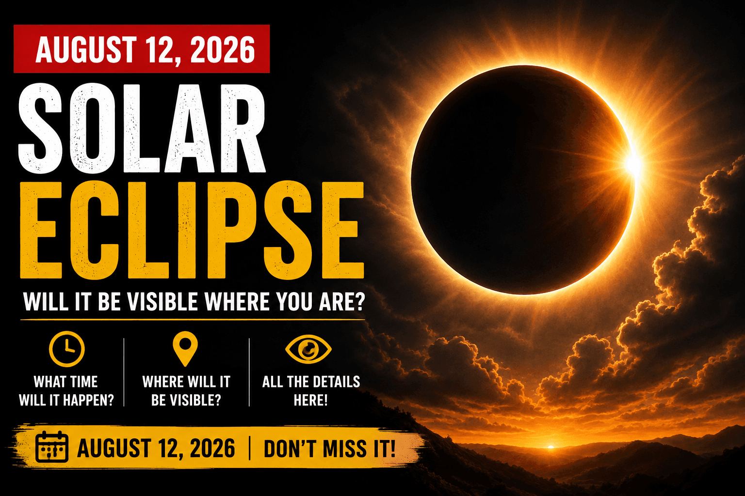 August 12, 2026 total solar eclipse illustration
